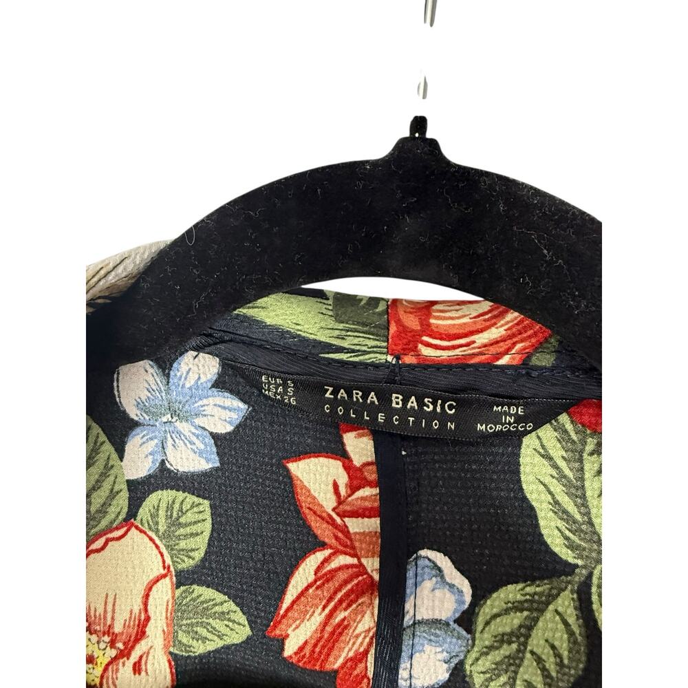 ZARA Basic Floral Print Belted Blazer Jacket Small Tropical Botanical Statement - Picture 4 of 9